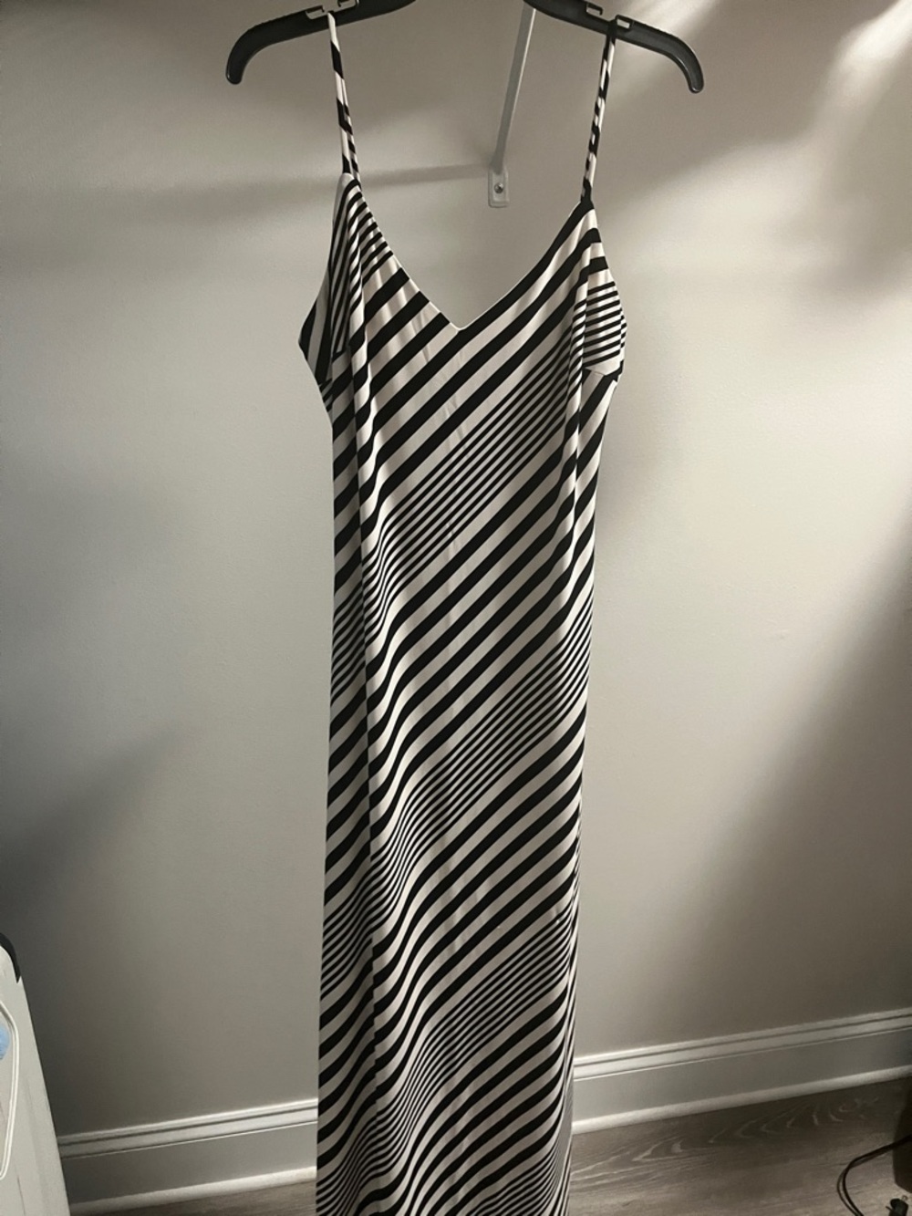 Ralph Lauren Black & White Diagonal Stripe Maxi Slip Dress